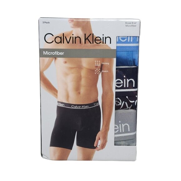 Calvin Klein Boxer Brief Size XL  3 Pack Microfiber Stretch Soft Blue Navy& Gray - Picture 1 of 8